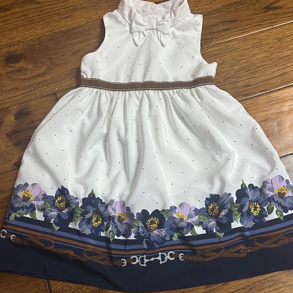 Floral White and Navy Equestrian  Kids Dress